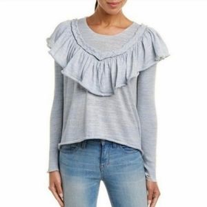WILDFOX High-low Cropped Lais Ruffle Sweater Women's Size Medium NWT Blue